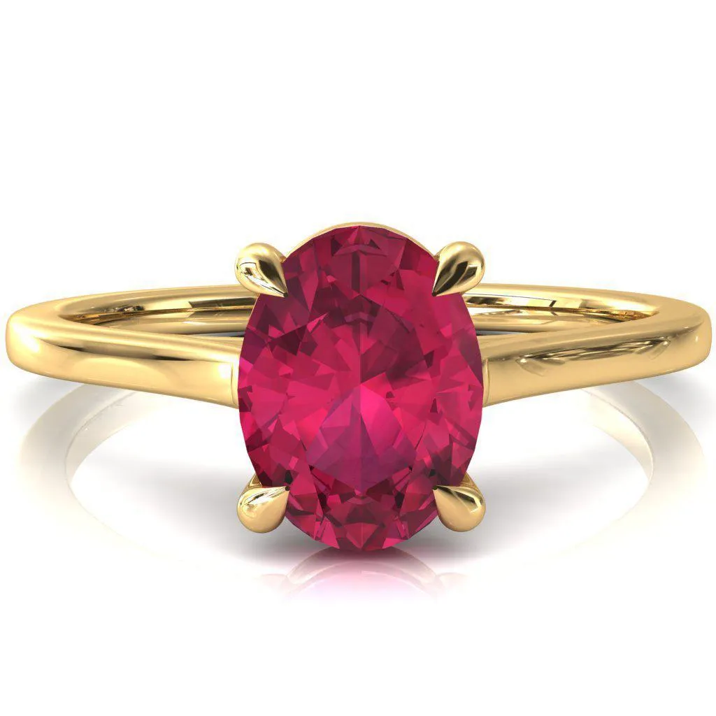 Lizzy Oval Ruby 4 Claw Prong Cathedral Engagement Ring