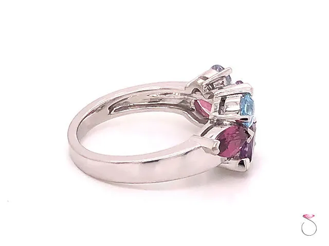 Louis Feraud Aquamarine, Amethyst and Garnet Cluster Band Ring