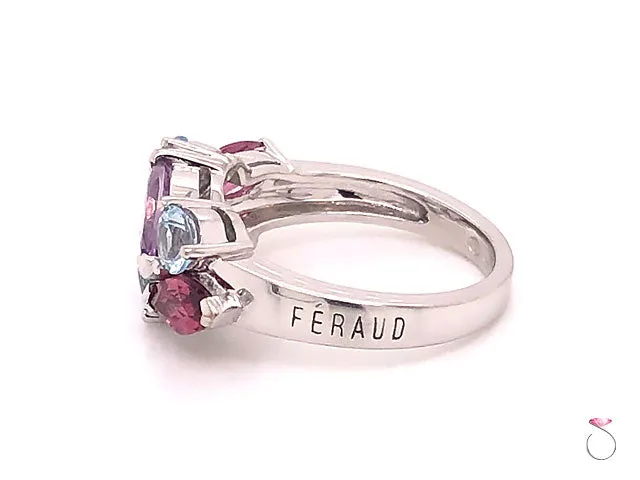 Louis Feraud Aquamarine, Amethyst and Garnet Cluster Band Ring