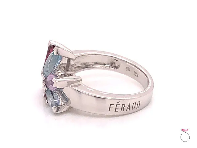 Louis Feraud Aquamarine, Amethyst and Garnet Cluster Ring