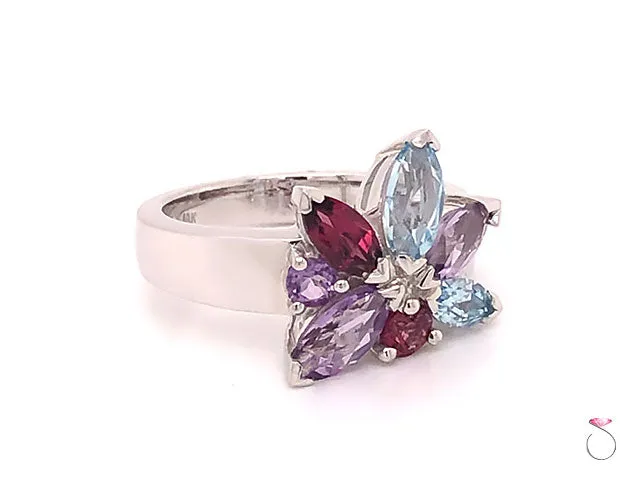 Louis Feraud Aquamarine, Amethyst and Garnet Cluster Ring