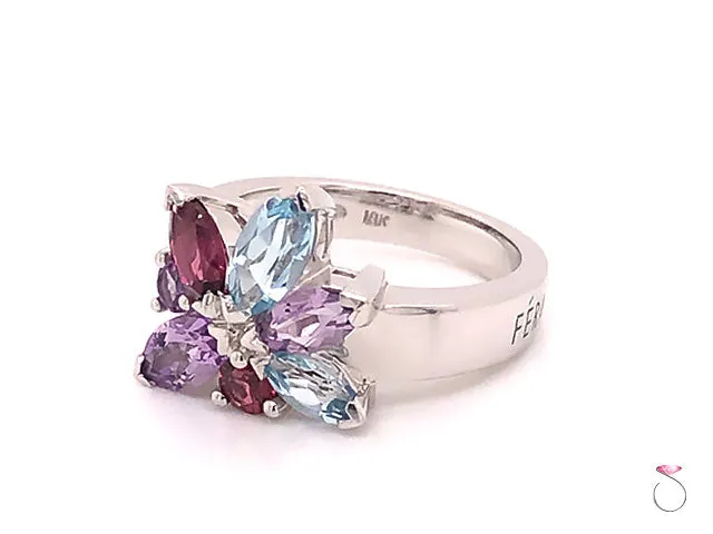 Louis Feraud Aquamarine, Amethyst and Garnet Cluster Ring