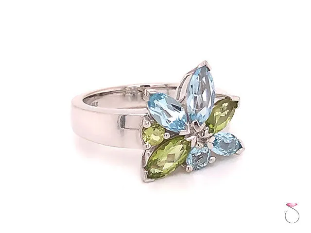 Louis Feraud Aquamarine and Peridot Cluster Ring