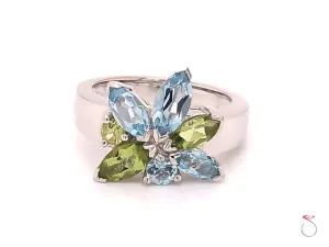 Louis Feraud Aquamarine and Peridot Cluster Ring