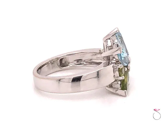 Louis Feraud Aquamarine and Peridot Cluster Ring