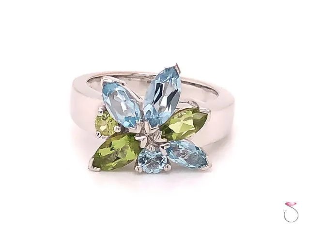 Louis Feraud Aquamarine and Peridot Cluster Ring