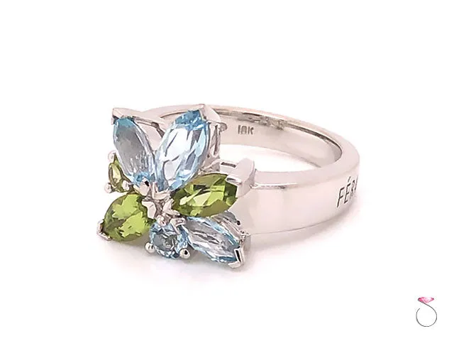 Louis Feraud Aquamarine and Peridot Cluster Ring