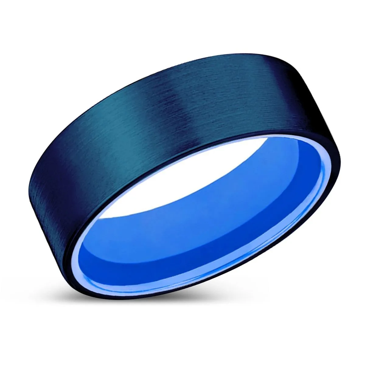 LUGANO | Blue Ring, Blue Tungsten Ring, Brushed, Flat