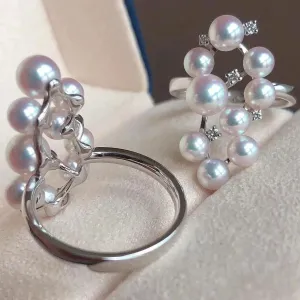 Luxury Series Rhombus Japanese Akoya Pearl & Diamond Ring