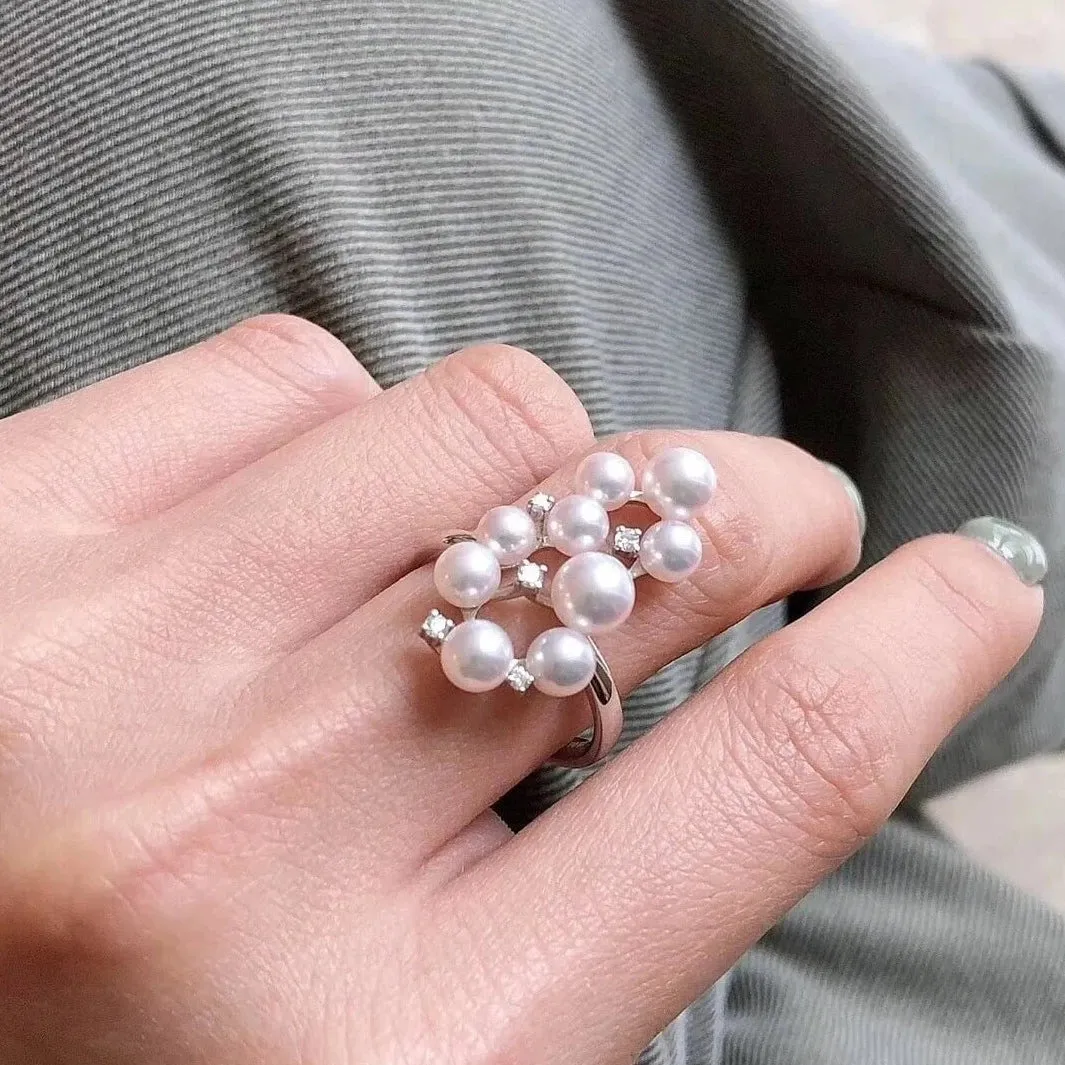 Luxury Series Rhombus Japanese Akoya Pearl & Diamond Ring