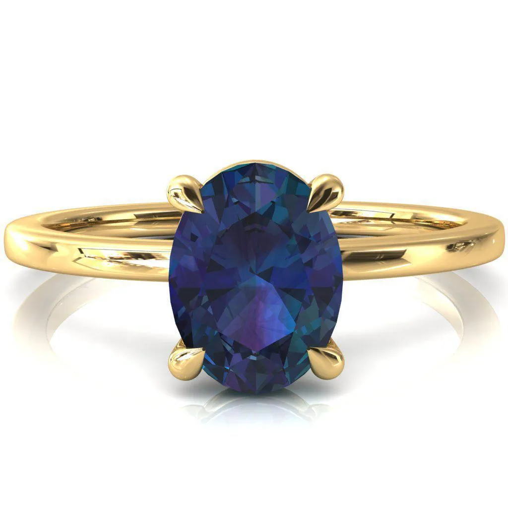 Lyla Oval Alexandrite 4 Claw Prong Single Rail Solitaire Ring