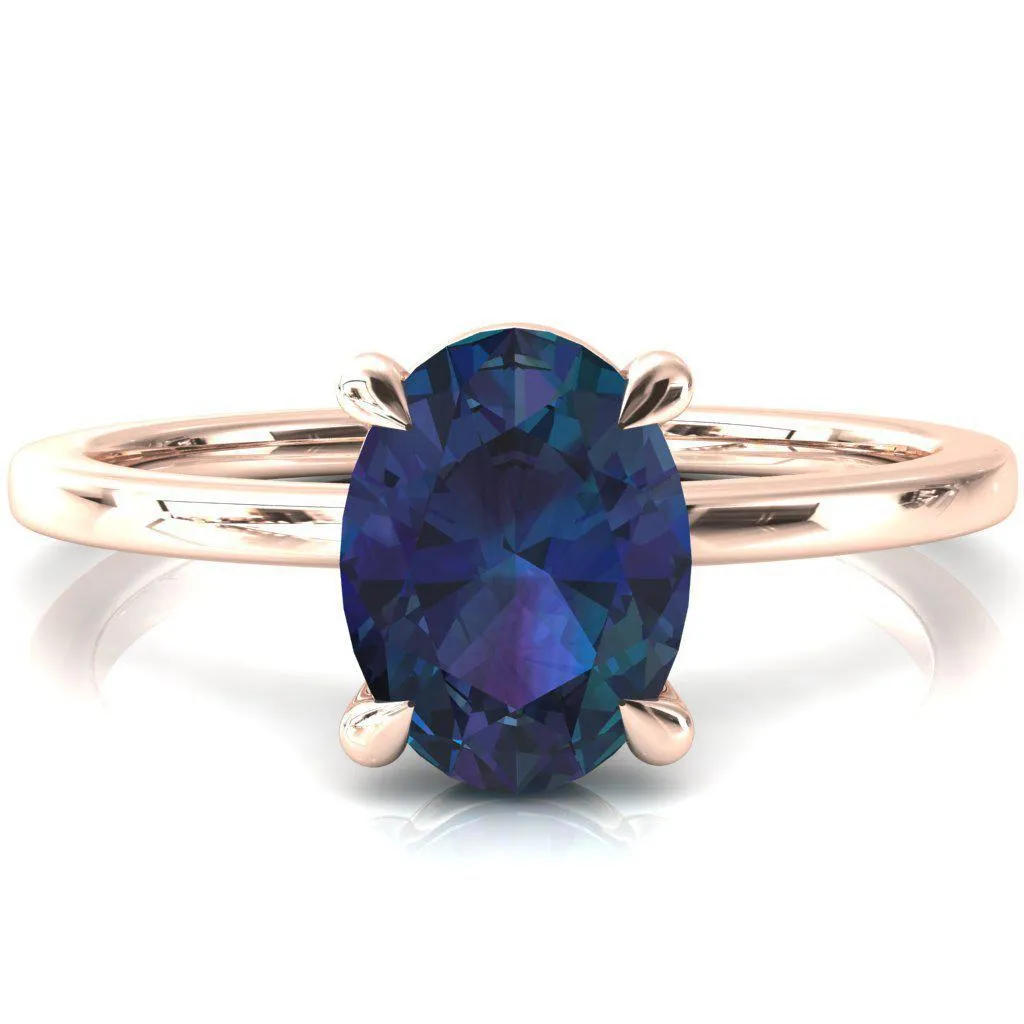 Lyla Oval Alexandrite 4 Claw Prong Single Rail Solitaire Ring