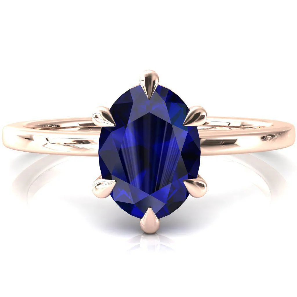 Lyla Oval Blue Sapphire 6 Claw Prong Single Rail Solitaire Ring