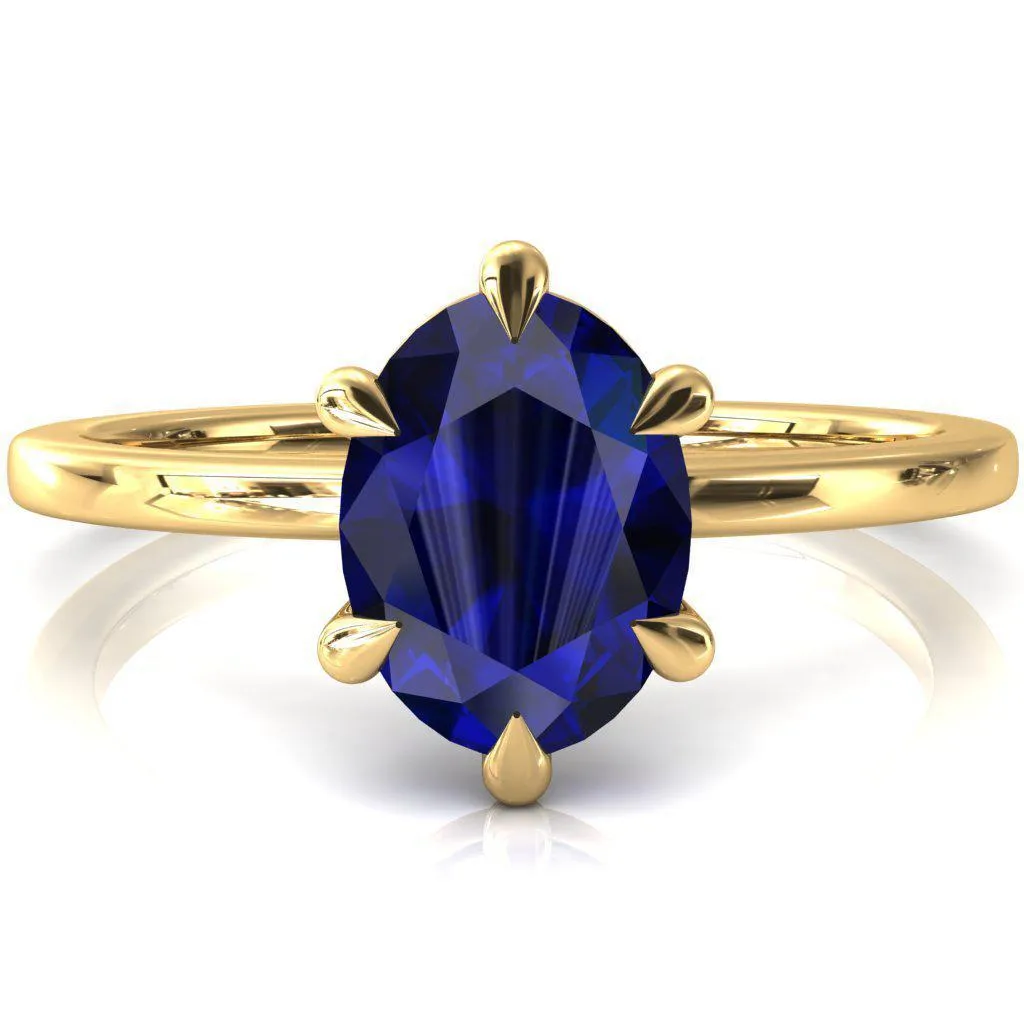 Lyla Oval Blue Sapphire 6 Claw Prong Single Rail Solitaire Ring