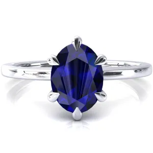 Lyla Oval Blue Sapphire 6 Claw Prong Single Rail Solitaire Ring