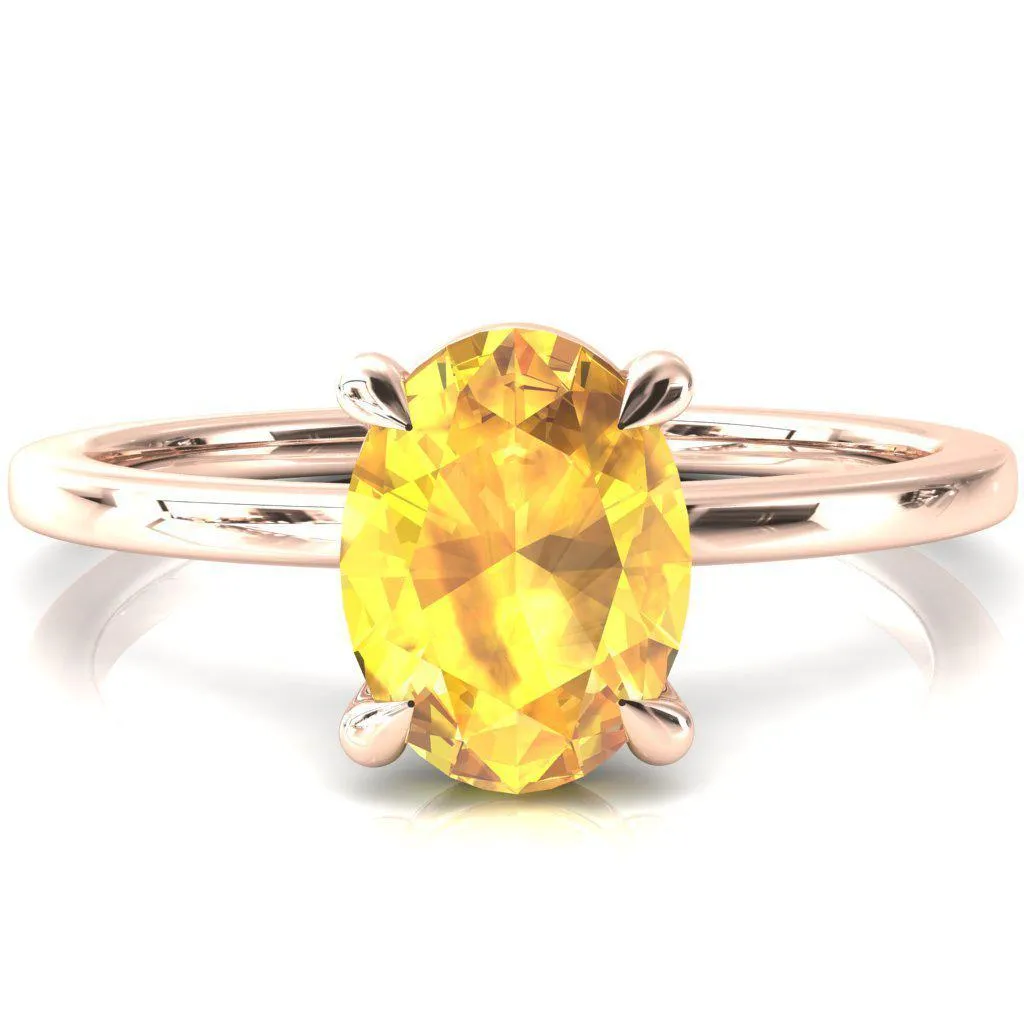 Lyla Oval Yellow Sapphire 4 Claw Prong Single Rail Solitaire Ring