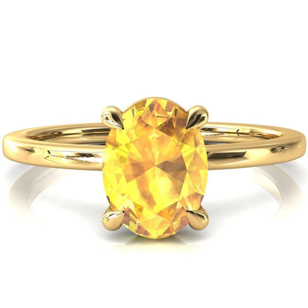 Lyla Oval Yellow Sapphire 4 Claw Prong Single Rail Solitaire Ring