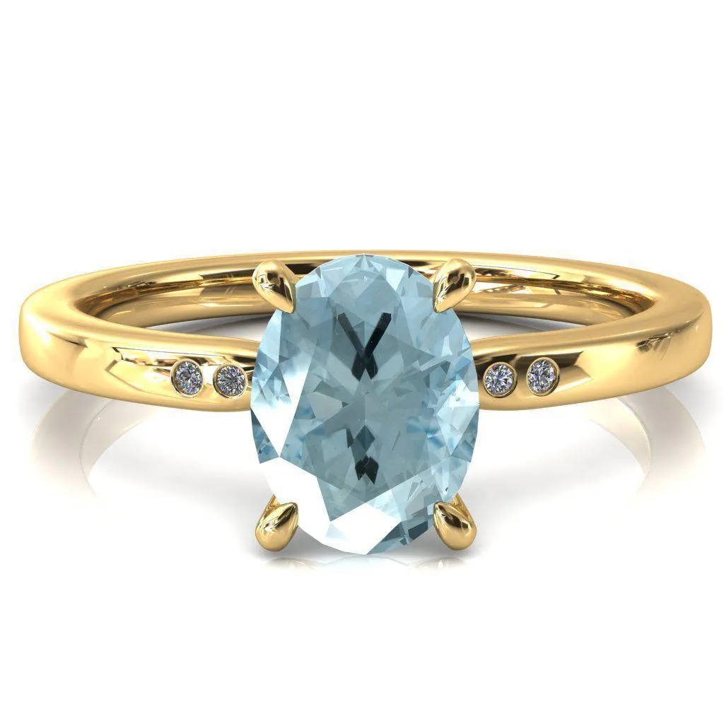 Maise Oval Aqua Blue Spinel 4 Prong Diamond Accent Engagement Ring
