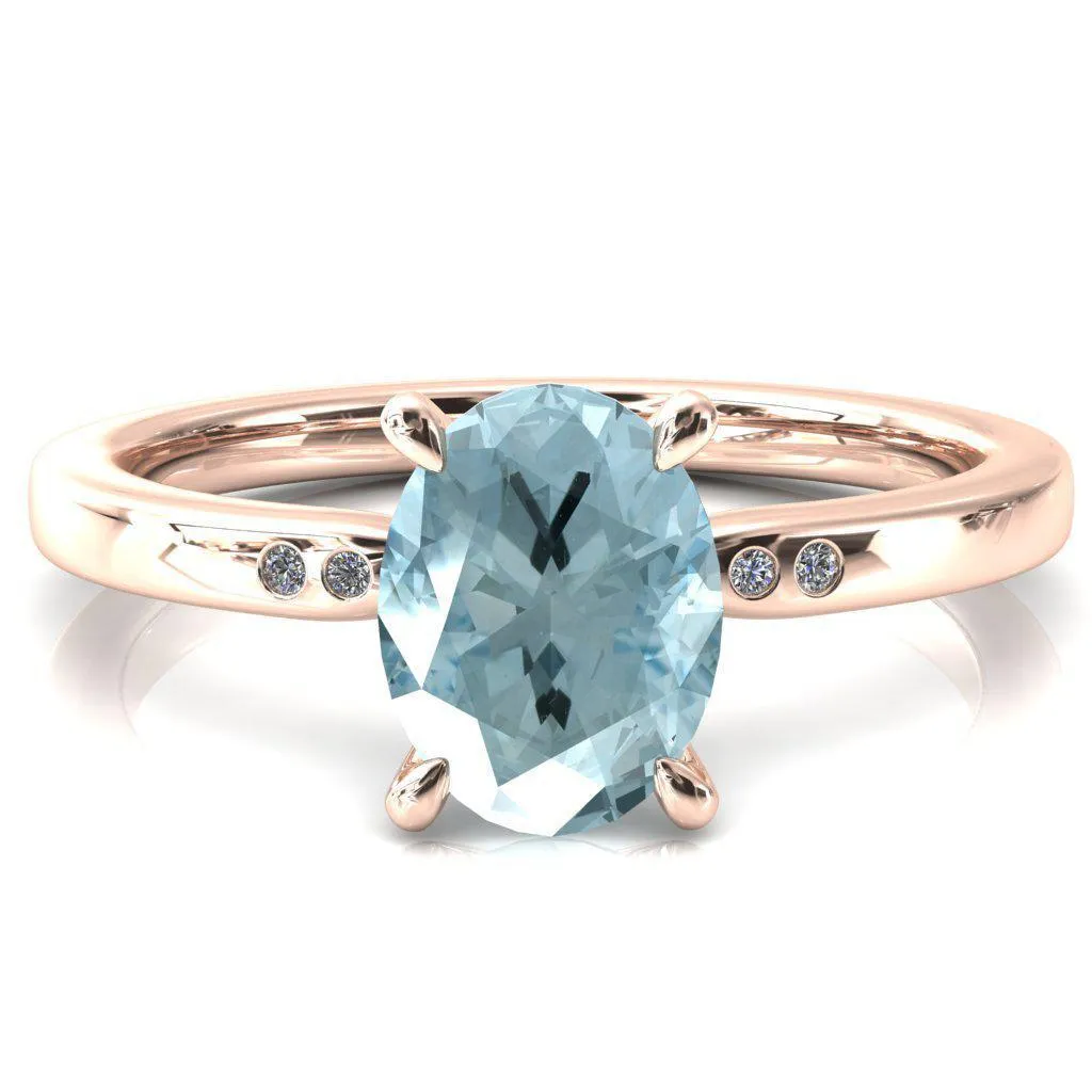 Maise Oval Aqua Blue Spinel 4 Prong Diamond Accent Engagement Ring