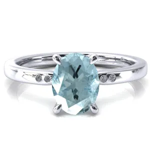 Maise Oval Aqua Blue Spinel 4 Prong Diamond Accent Engagement Ring