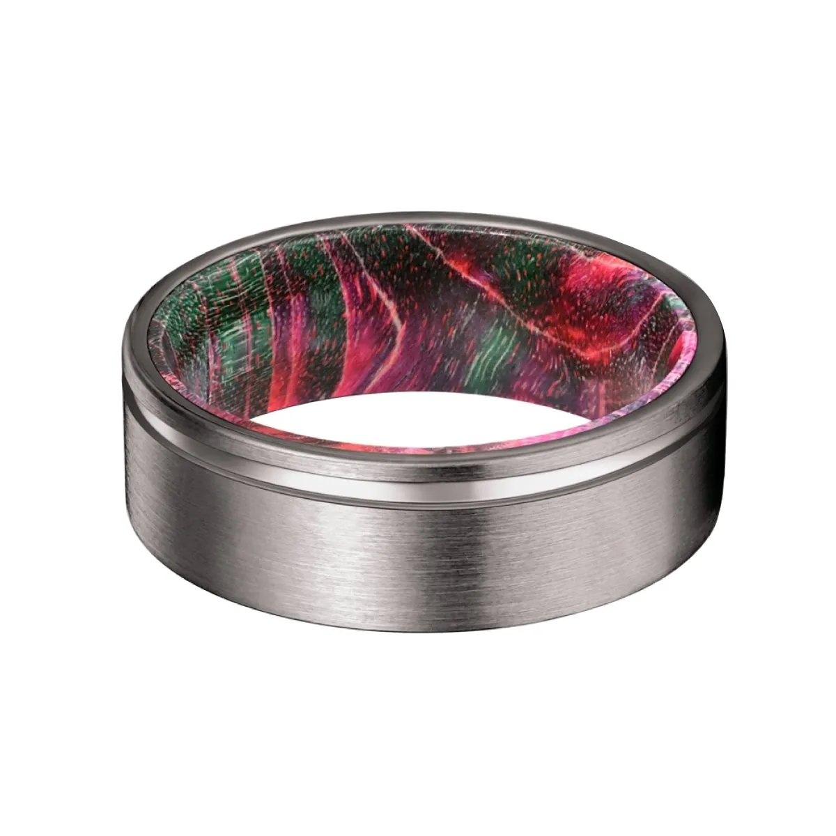 MAJESTY | Green and Red Wood, Gunmetal Tungsten Offset Groove