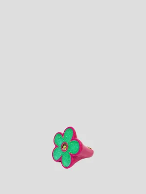 M'ama Ring - Fuchsia Ring with Green Flower