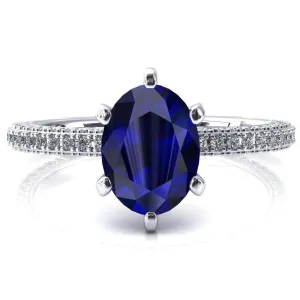 Mariyah Oval Blue Sapphire 6 Prong 3/4 Eternity 3 Sided Diamond Shank Engagement Ring