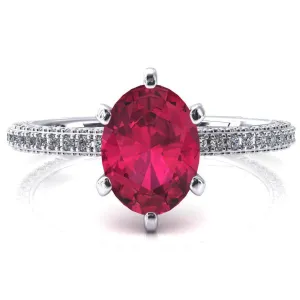 Mariyah Oval Ruby 6 Prong 3/4 Eternity 3 Sided Diamond Shank Engagement Ring