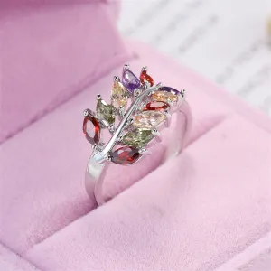 Marquise Crystal & Silver-Plated Leaf Ring