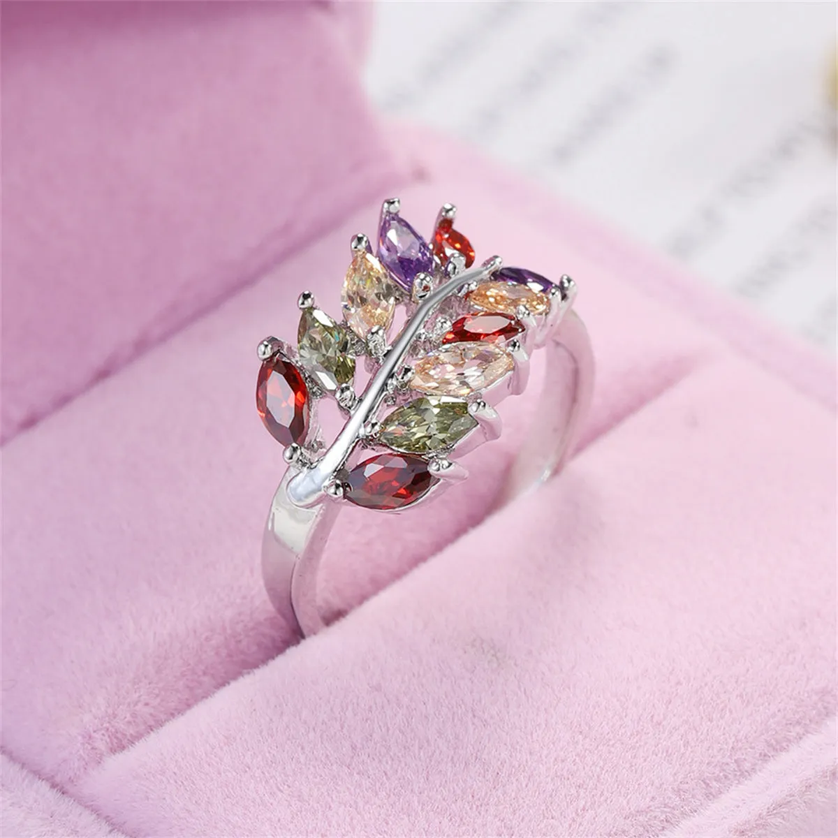 Marquise Crystal & Silver-Plated Leaf Ring
