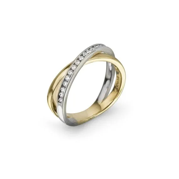 Max Strauss 14K Yellow and White Gold Diamond Narrow Crossover Ring