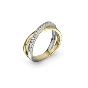 Max Strauss 14K Yellow and White Gold Diamond Narrow Crossover Ring