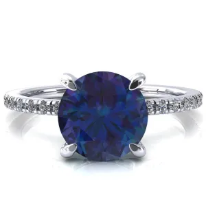 Mayeli Round Alexandrite 4 Claw Prong Micro Pave Diamond Sides Engagement Ring