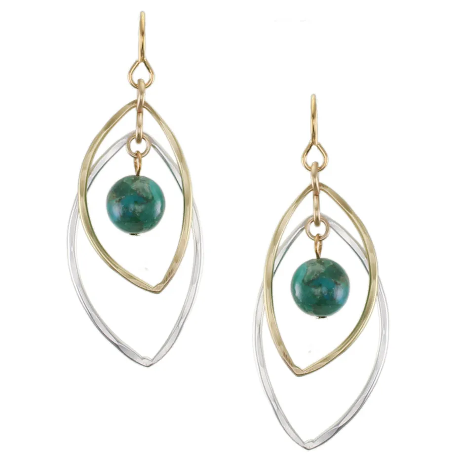 Medium Layered Leaf Rings with Turquoise Beads Wire Earrings