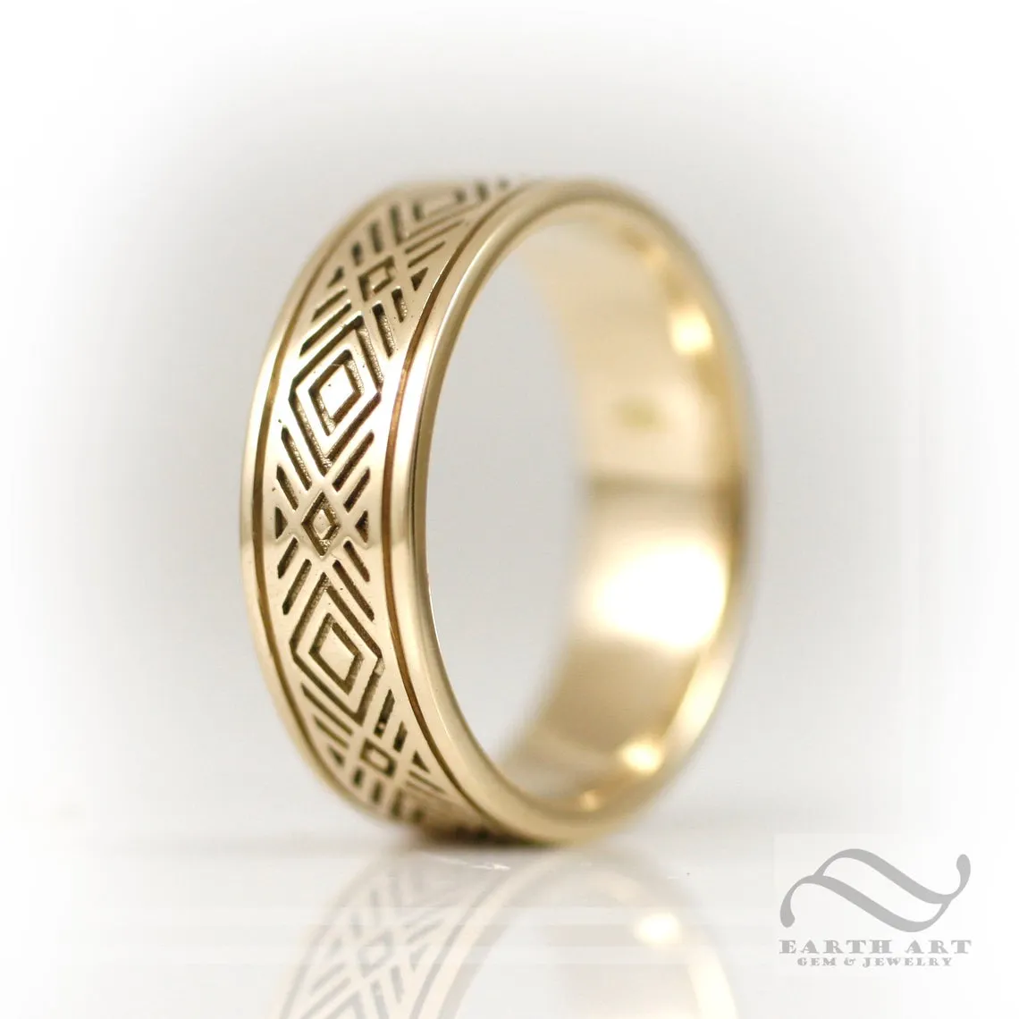 Mens 8mm Wide Art Deco Inspired Band