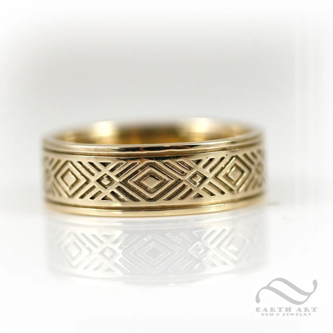 Mens 8mm Wide Art Deco Inspired Band