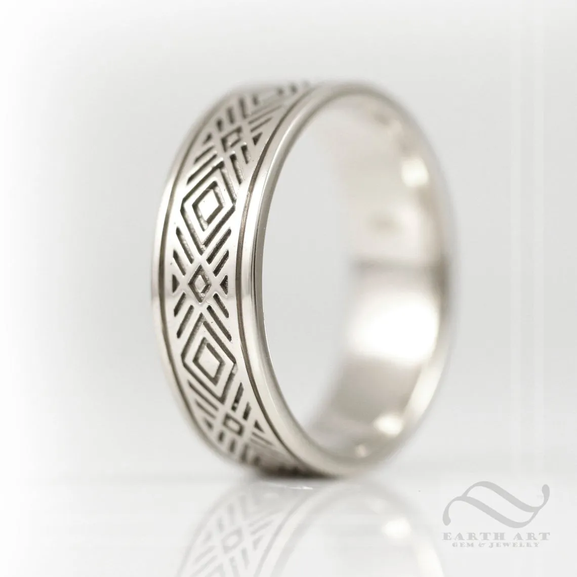 Mens 8mm Wide Art Deco Inspired Band