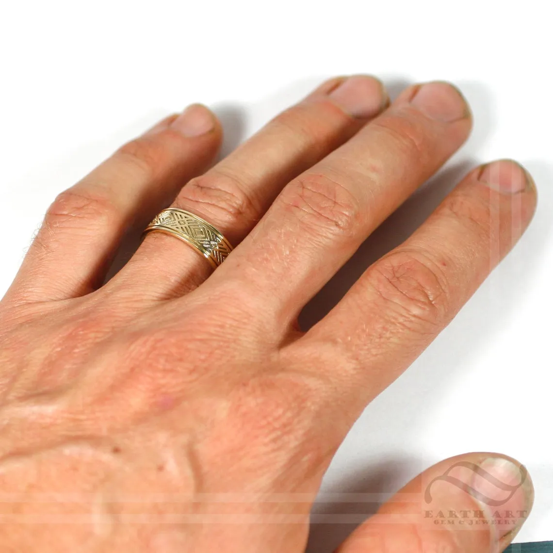 Mens 8mm Wide Art Deco Inspired Band