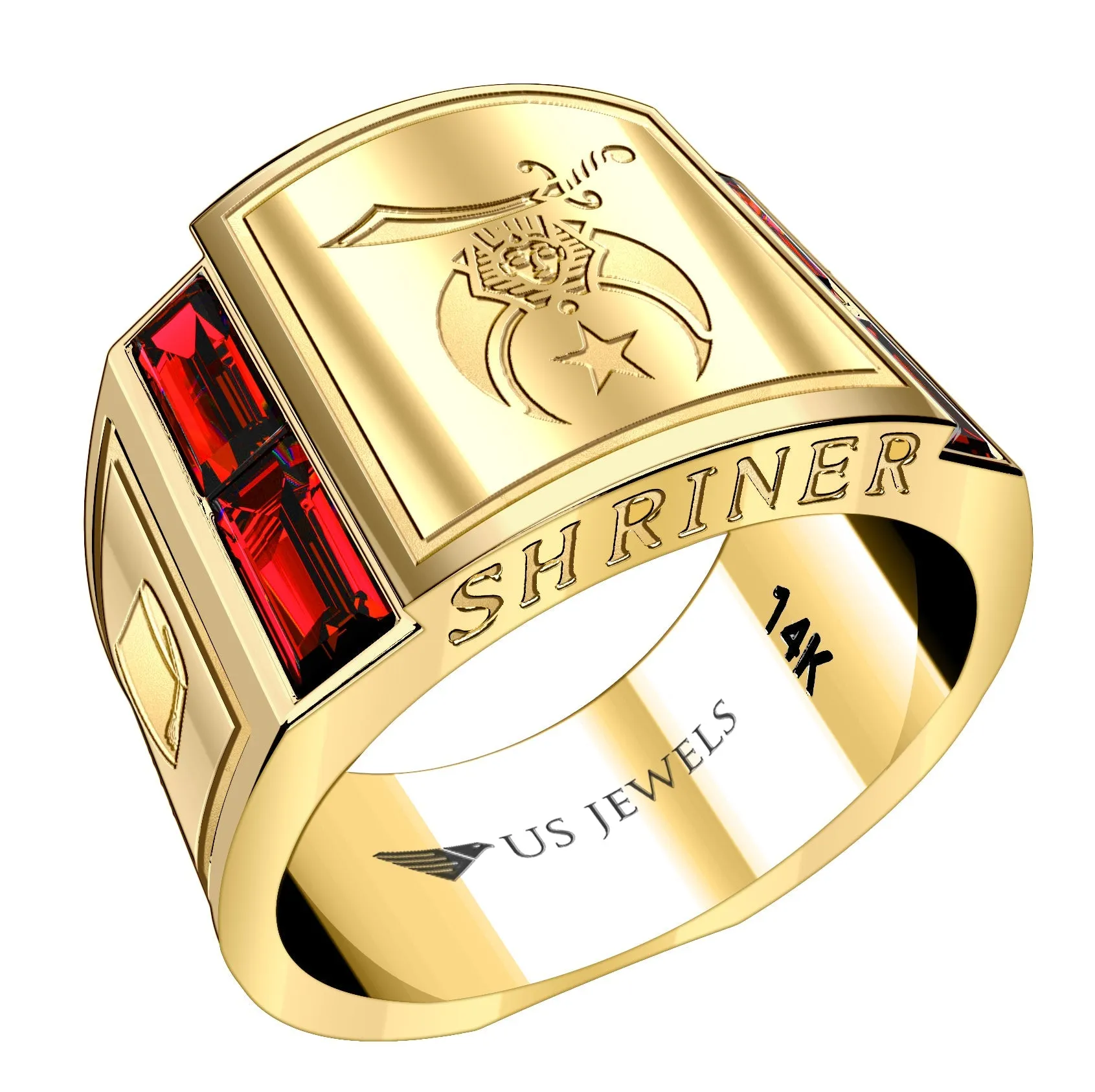 Men's Heavy Solid 10K or 14K Yellow Gold or White Gold Freemason Shriner Ring Band