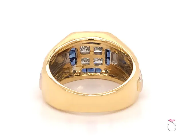 Mens Ring Diamond and Sapphire Rolex styled 2 Tone Ring in 18k Yellow Gold