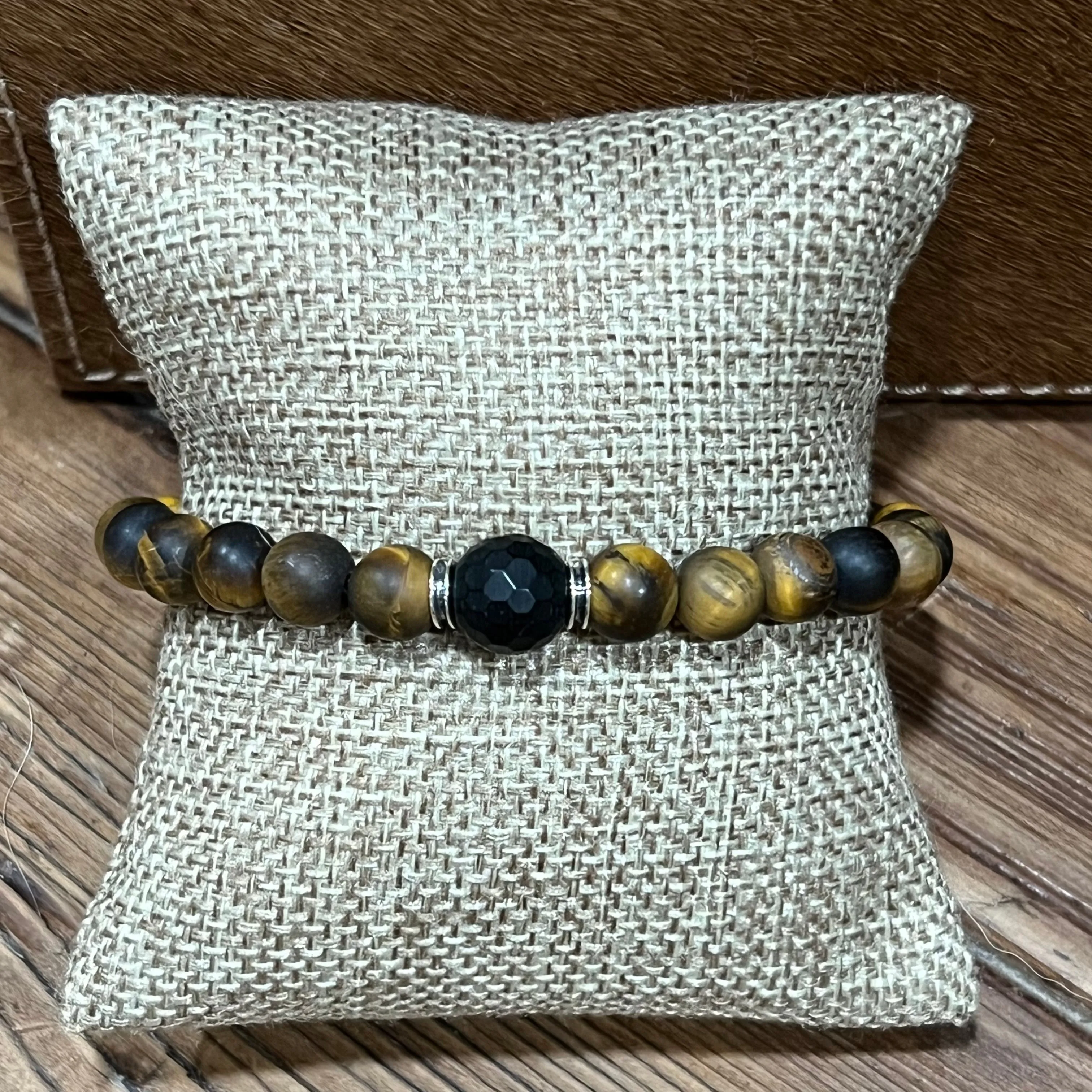 Men’s Sterling Tiger Eye Black Onyx Bracelet