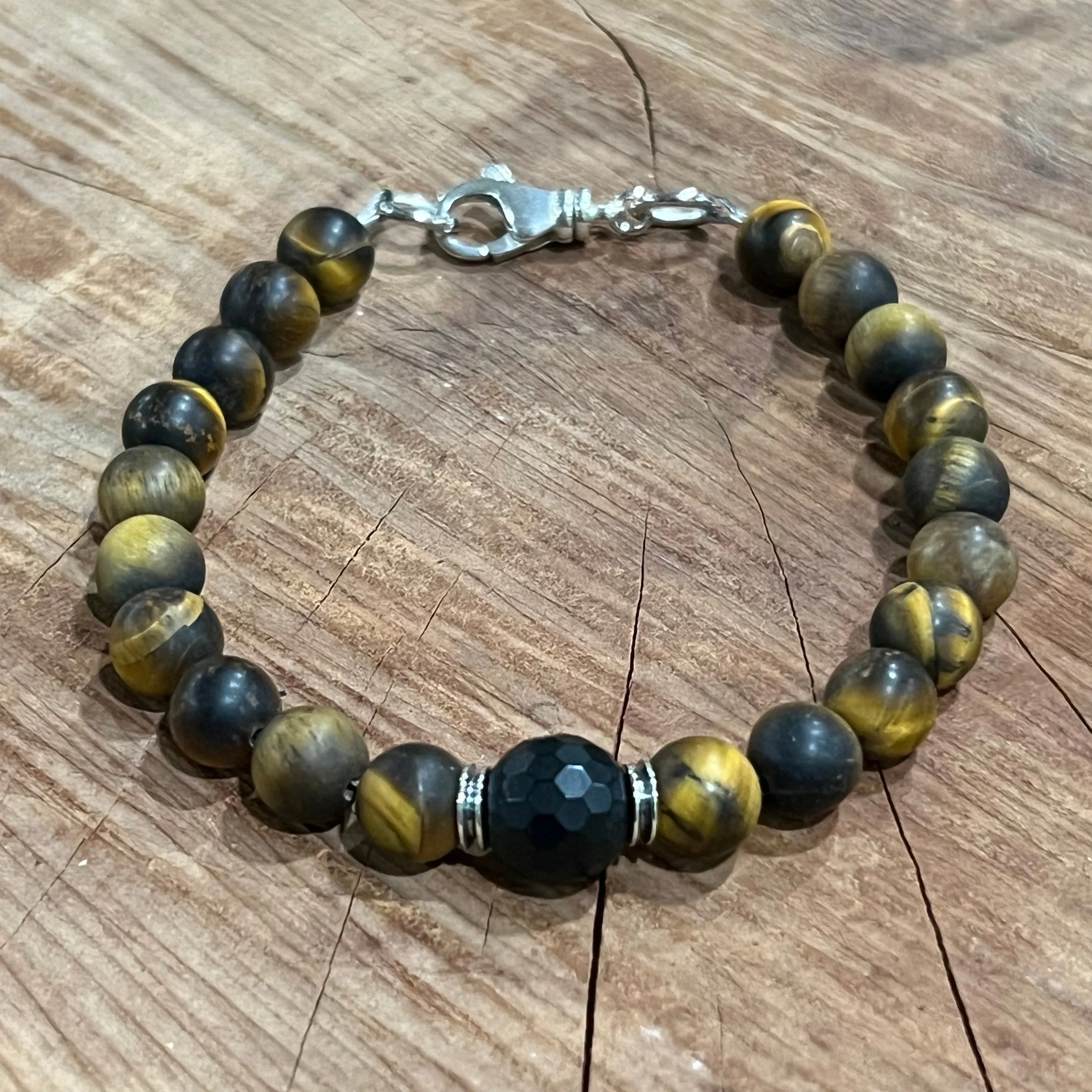 Men’s Sterling Tiger Eye Black Onyx Bracelet