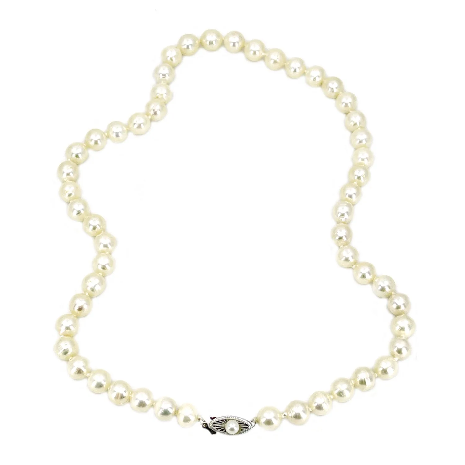 Mid-Century Sunburst Baroque Japanese Saltwater Cultured Akoya Pearl Vintage Necklace - 14K White Gold 17.75 Inch