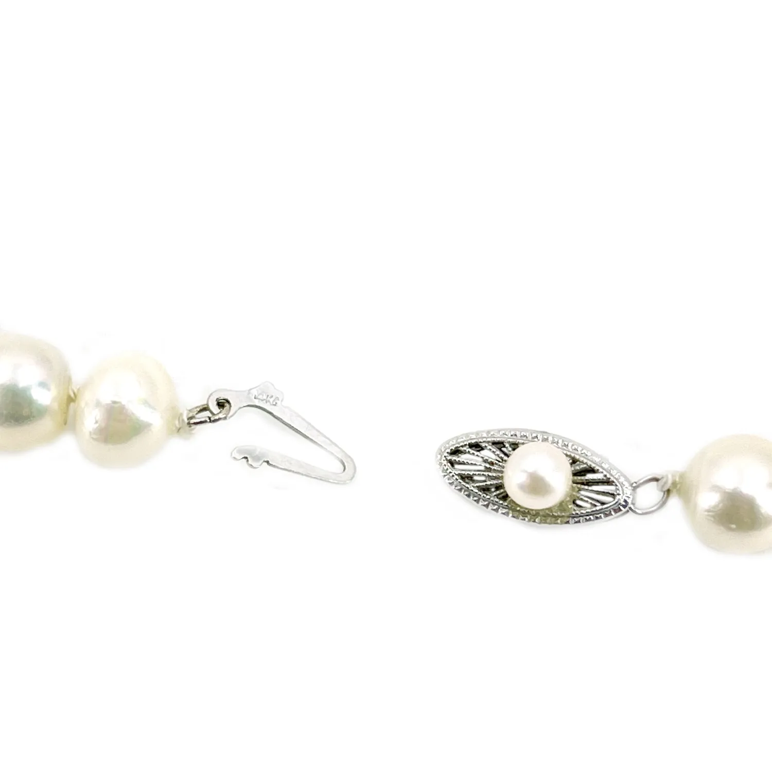 Mid-Century Sunburst Baroque Japanese Saltwater Cultured Akoya Pearl Vintage Necklace - 14K White Gold 17.75 Inch