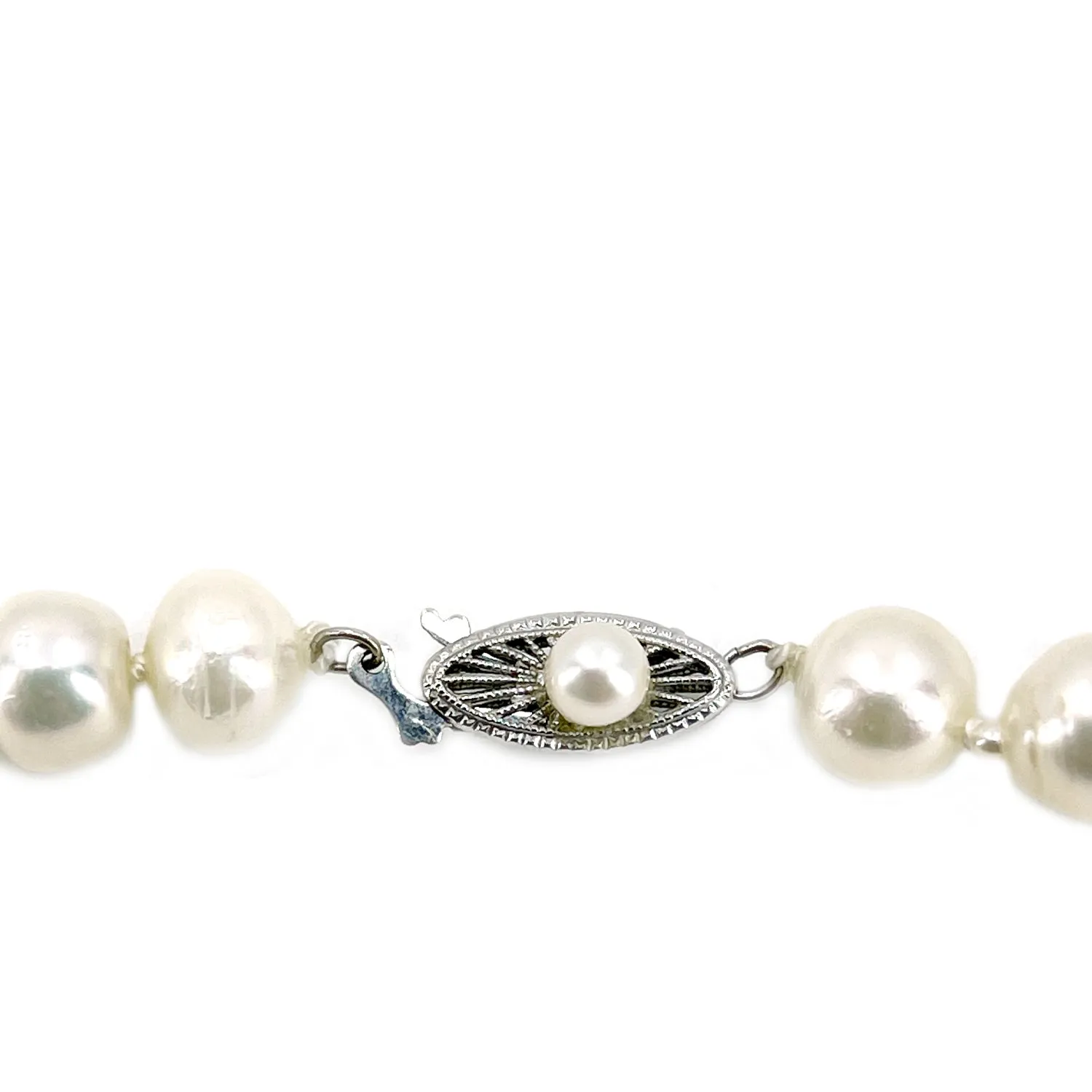 Mid-Century Sunburst Baroque Japanese Saltwater Cultured Akoya Pearl Vintage Necklace - 14K White Gold 17.75 Inch