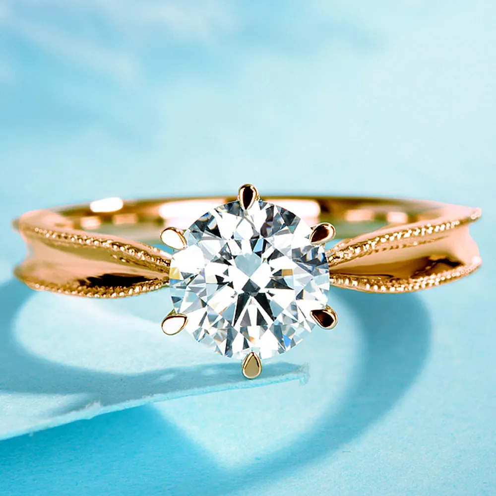 Milgrain Edge Round Cut Lab-Grown Diamond Engagement Ring