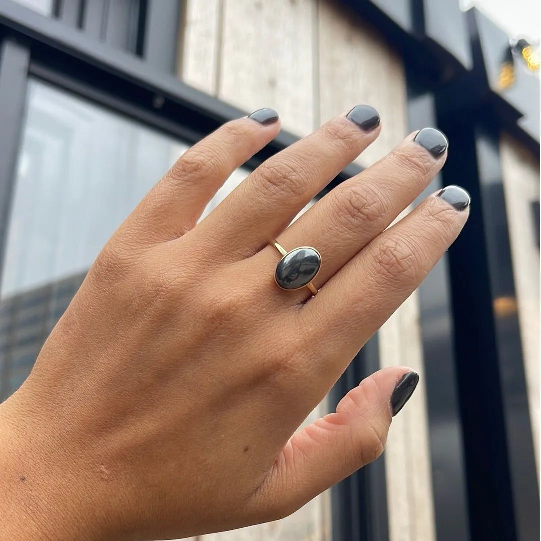 Mini Hematite Oval Ring - Made to Order