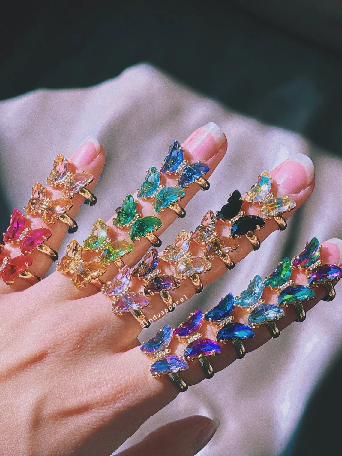 Mini Mini Crystal Glass Butterfly Ring