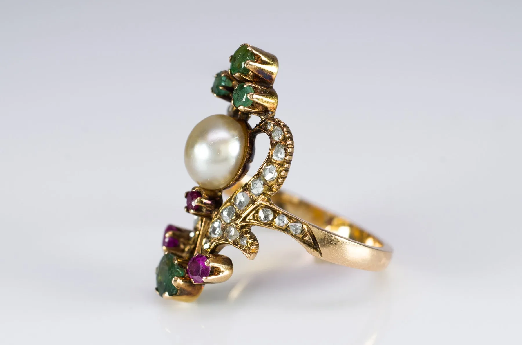 MIXED GEM AND ROSE CUT DIAMOND COCKTAIL RING