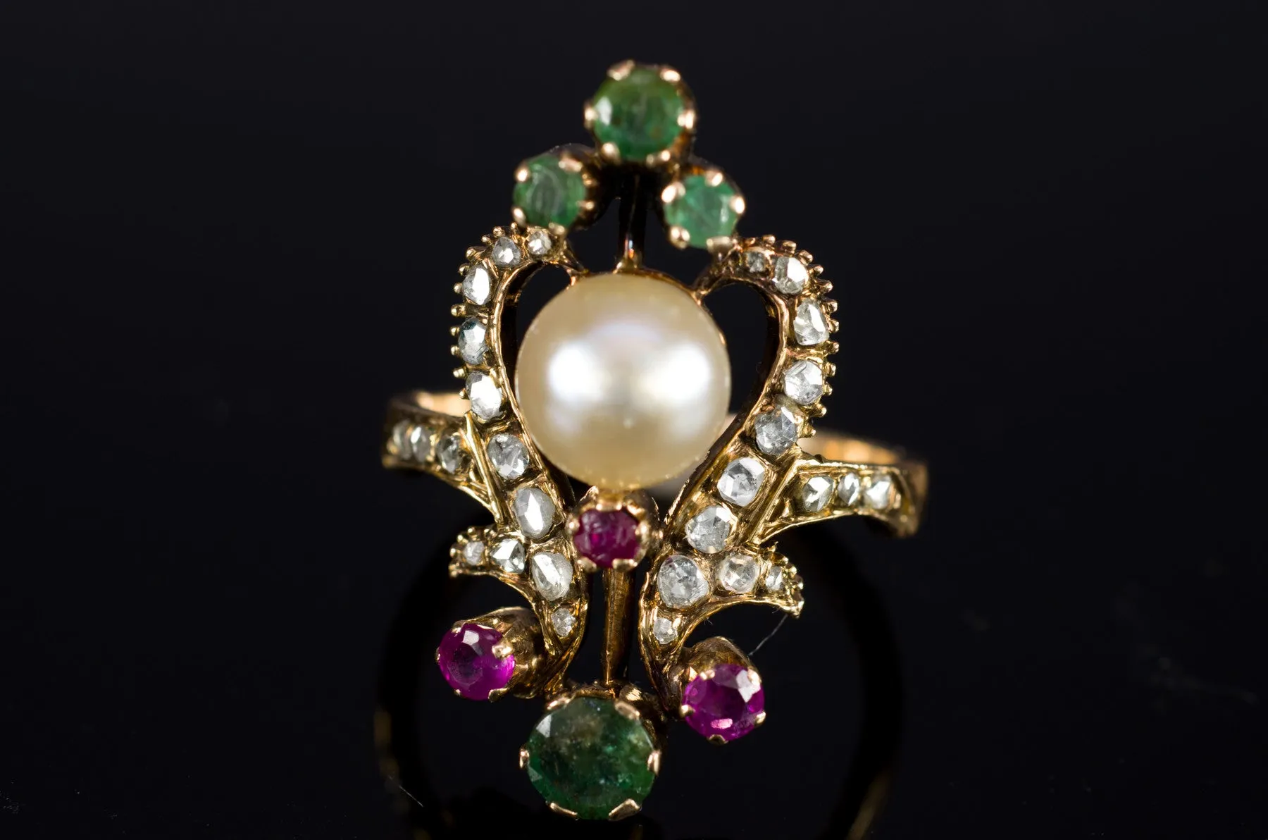 MIXED GEM AND ROSE CUT DIAMOND COCKTAIL RING